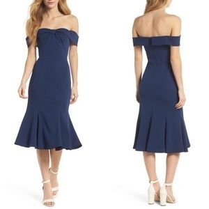 Gal Meets Glam Navy Off-Shoulder Midi Dress